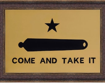 Large Framed Come And Take It Flag | Real Cotton Cloth Embroidered Flag | Hand Stretched | Made in USA