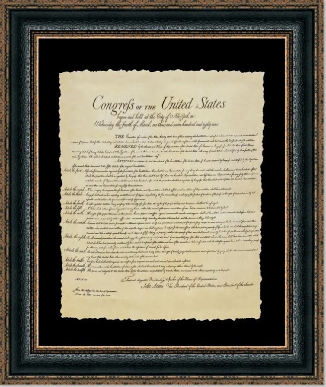 Bill of Rights | Custom Framed Historic Document on Archival Paper ...