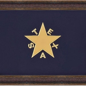 Large Framed De Zavala Blue Texas Flag | Real Cotton Cloth Embroidered Flag | Hand Stretched | Made in USA