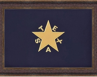 Large Framed De Zavala Blue Texas Flag | Real Cotton Cloth Embroidered Flag | Hand Stretched | Made in USA