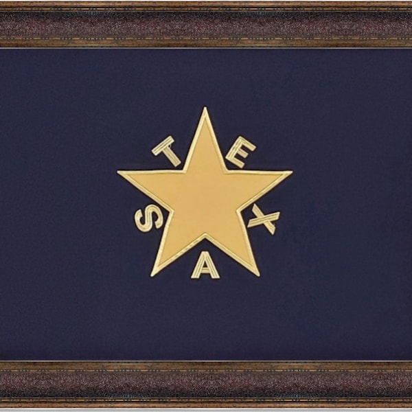 Large Framed Blue Texas Flag | Real Cotton Cloth Embroidered Flag | Hand Stretched | Made in USA