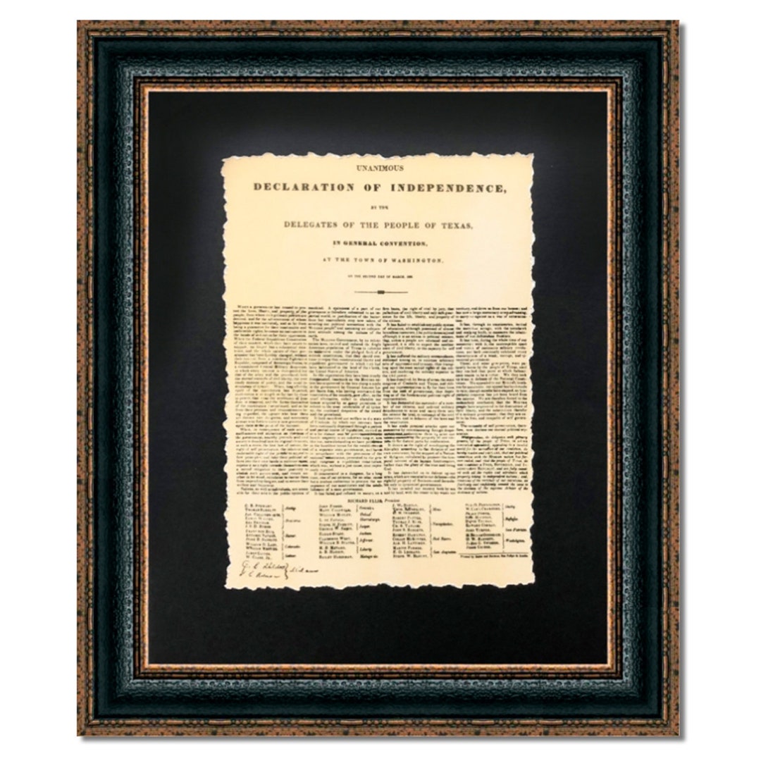 Framed Texas Declaration of Independence Historic Document Aged ...