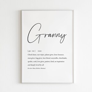 Granny Grandma Grandmother Definition Home Print / Gift / Birthday / Christmas / Poster / Description