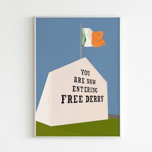 DIGITAL PRINT Free Derry Corner Illustration with Irish Flag Wall Print / Tricolour / Ireland / Gaelic Art