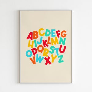 DIGITAL PRINT Unisex Kids Alphabet Print - Gift Kids Baby Children Nursery Room - Letters / Rainbow / Colours / Red Orange Yellow Blue Green