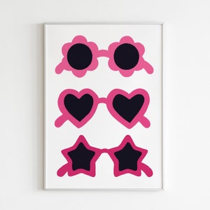 DIGITAL PRINT Fun Shape Sunglasses Illustration Print / Flower Hearts Stars / Gallery Wall Art / Cute Summer Love / Nursery / Kids Room