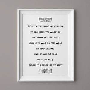 DIGITAL PRINT Fields Of Athenry The Dubliners Lyrics Print  Wall Decor Irish/Ireland/Music/Song/Traditional/Rebel
