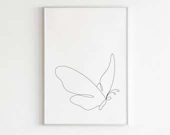 DIGITAL PRINT Butterfly Minimal Print One Line Drawing Animal Wall Art/Decor Minimalistic Black & White