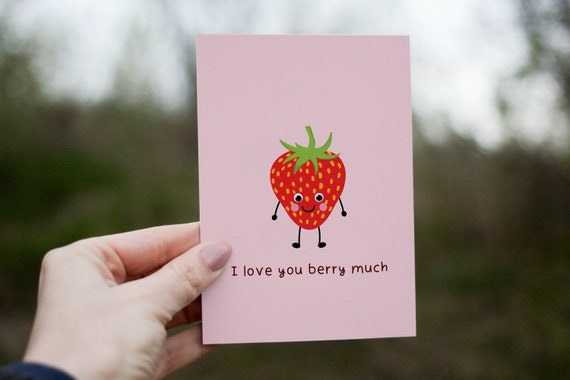 I Love You Berry Much / Strawberry Pun Greeting Card / Best Friend /  Girlfriend / Wife / Wedding / Valentines 
