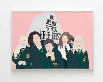 DIGITAL Derry Girls Illustration Tv Show Ireland Irish   Wall Decor Irish Funny Drawing Art Pink Derry Corner