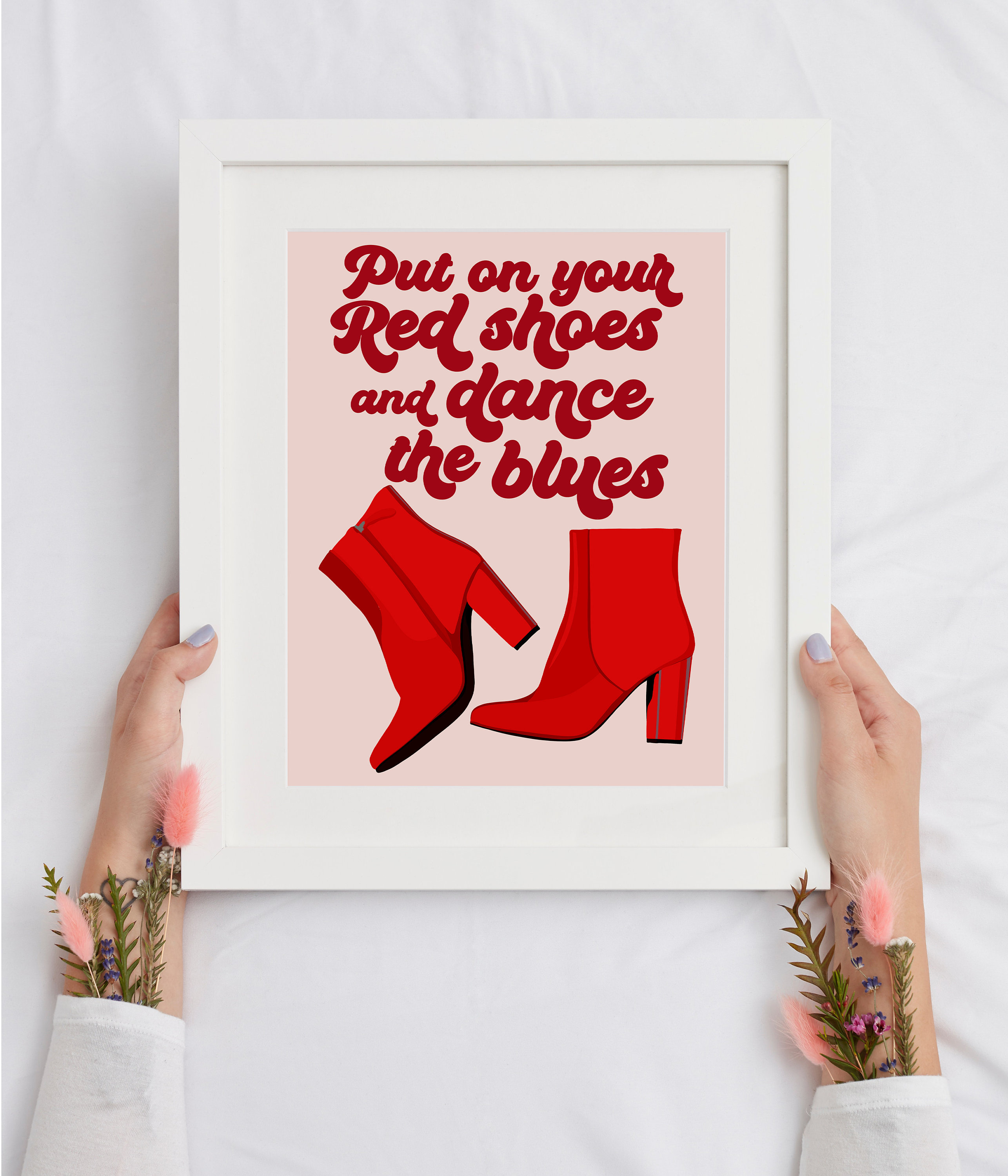 put on your red dress and dance the blues DIGITAL PRINT Put on Your Red Shoes and Dance the Blues Lyrics Colourful  Wall Decor / Unique / Pink Red Retro Vintage Music David Bowie