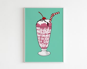 DIGITAL PRINT Milkshake Kitchen Print / My Milkshake brings all the boys to the yard / Funny / Song Lyrics / Green Pink / Gallery / Kelis