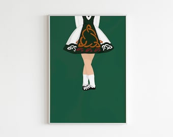 DIGITAL PRINT Irish Dancer Illustration Print / Art Gallery Wall Drawing Illustration Minimalist Dancing / Girl / Gaelic / Celtic