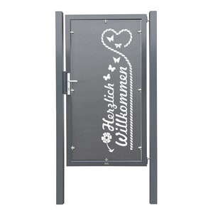 Garden gate with sheet metal filling - Welcome - Gate for double bar mat fence Gate system for fence privacy sheet metal gate