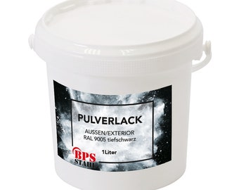 Pulverlack/Pulverbeschichtung 1 Liter Eimer (Tiefschwarz (RAL 9005))