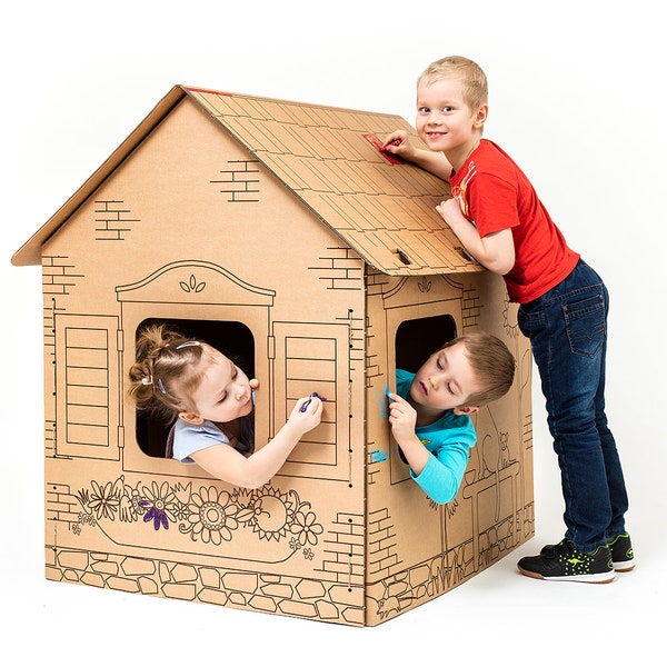 Spielhaus Kartonhaus DIY Spielzeug kreatives Kind Spielzeug Geschenk Umwelt Färbung Spielzeug, Outdoor Indoor Spielhaus, Geburtstagsfeier umweltfreundlich