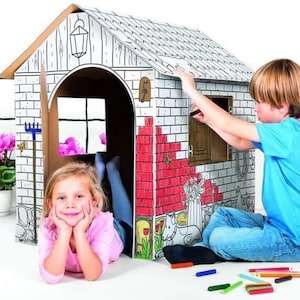 Playhouse Farm Simple, kartonnen speelhuis voor kinderen, huis en knutselen, om te bouwen en in te kleuren, 3+