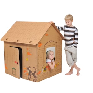 Casita de juegos de cartón marrón, juguete DIY, 3+, casita de juegos ecológica, regalos, juguete ambiental, juguete para colorear, para exterior e interior, para fiesta de cumpleaños