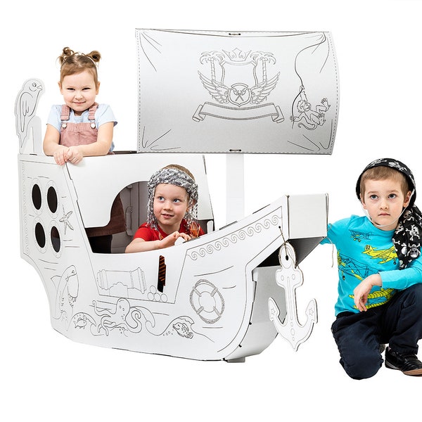 Jouet bricolage bateau pirate en carton, bateau respectueux de l'environnement, cadeaux de bateau, jouet environnemental, jouet à colorier, extérieur, intérieur, fête d'anniversaire de bateau