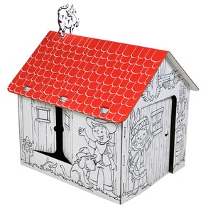 Casa de brinquedo de aventura para meninos, casa de papelão, faça você mesmo, presente de brinquedo ecológico, brinquedo para colorir, casa de brinquedo para áreas internas e externas, ecologicamente correta
