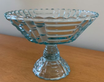 So pretty! Blue glass pedestal compote! Functional and lovely! Vintage glass!