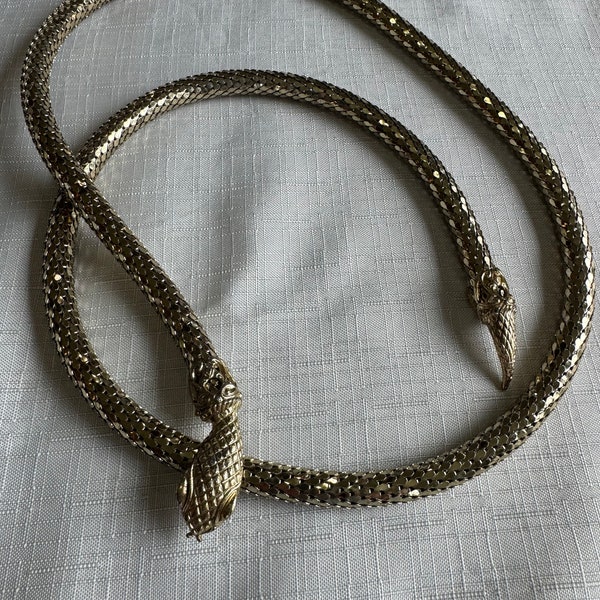 Fabulous Whiting & Davis signed vintage mesh belt or wrap necklace with snake head and tail.