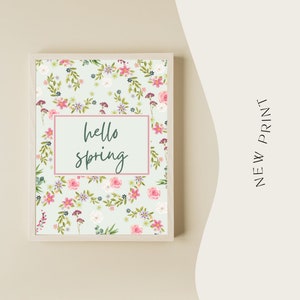 Hello Spring Print, Spring Wall Decor, Spring Prints, Floral Spring Wall Art