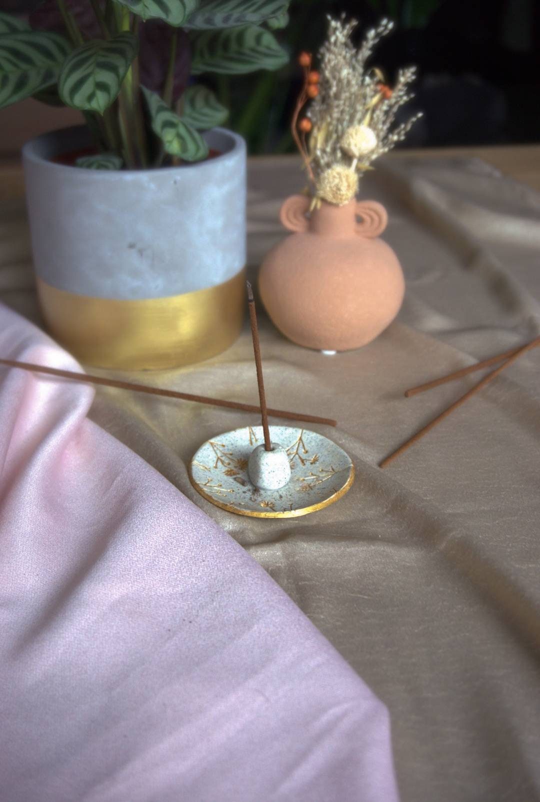 Support d'encens Bohème Fleurie - Pâte Polymère Fait Main