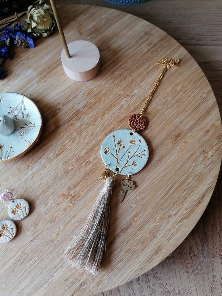 Suspension Murale Bohème Fleurie - Pâte Polymère Fait Main