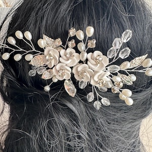 Floral Bridal Hair piece Flower Wedding Pearl Silver Comb Bridal Hair Accessories Hair Comb Bridal Hair Piece Wedding Hair Accessory