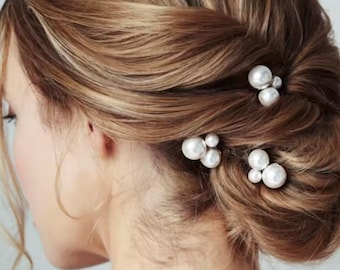 Bridal Wedding Hair White Pearls Bridesmaid Pins Piece