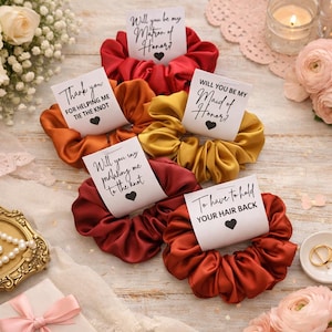 Terracotta Bridesmaid Scrunchies Wedding Burnt Orange Bridesmaid Proposal Box Asking Bridesmaid Gift Rust Satin Hair Ties Burnt Orange Rust