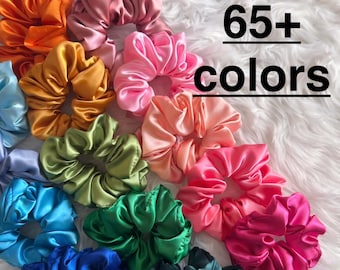 Satin Silk Scrunchie for Women Large Soft Hair Tie Bridesmaid Gift Idea Blue Satin Ponytail Holder Handmade Hair Accessory Wedding Favor