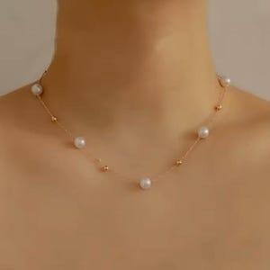 Gold Tiny Pearl Chain Necklace Jewelry Dainty Freshwater Pearl 14k Necklace Gold Pearl Necklace Bridesmaid Gifts