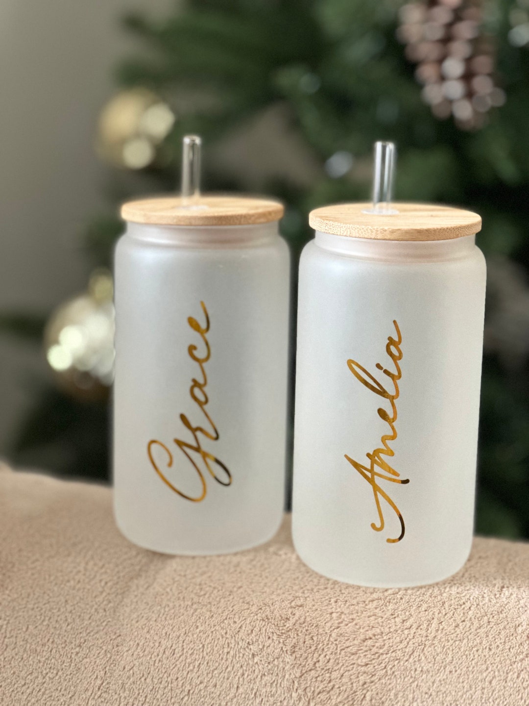 Personalized Iced Coffee Cup 16oz Glass Cup Custom Beer Can Glass With Lid and Straw Bridesmaid