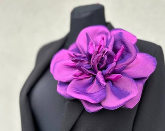 Lilac large flower brooch Oversized shoulder corsage Lapel pin bright purple