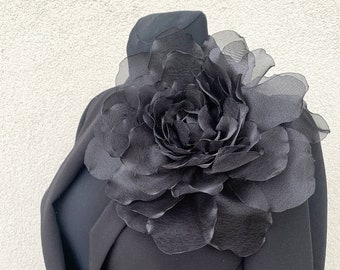 Black rose corsage oversized Extra large flower brooch pin