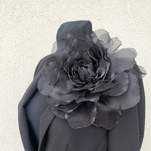 Black rose corsage oversized Extra large flower brooch pin