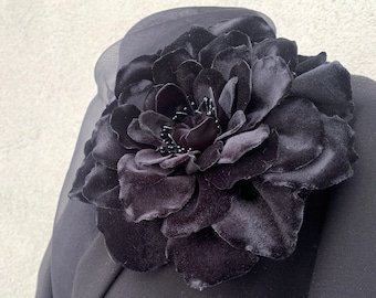 Black velvet shoulder corsage oversized Extra large flower brooch pin black
