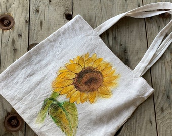 Cottagecore tote bag canvas Linen Sunflower tote