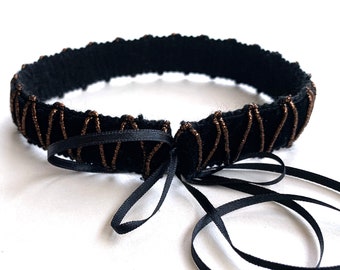 Coquette velvet choker Black copper ribbon choker