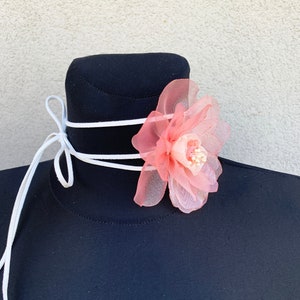 Coquette small flower choker Pink choker necklace Adjustable ribbon
