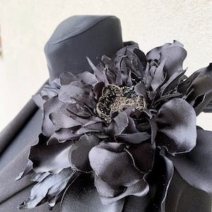 Oversized shoulder corsage Extra large flower brooch pin black