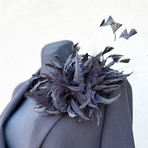 Silk shoulder corsage oversized Extra large flower brooch pin black