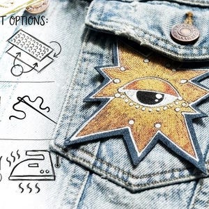 Celestial Eye punk patch Sunburst mystical star patch for battle jackets & Vests Hand-Painted denim