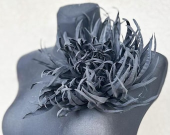 Oversized Silk Chrysanthemum Brooch, Black Corsage Pin