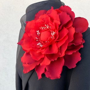Large red flower brooch Oversized floral pin 4 SIZES