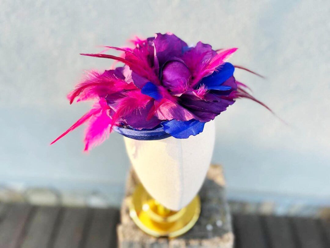 Royal Blue & Fuchsia Pink Fascinator Flower Kentucky Derby  display picture 3