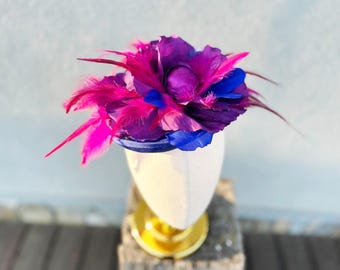 Royal Blue & Fuchsia Pink Fascinator Flower Kentucky Derby  display picture 3