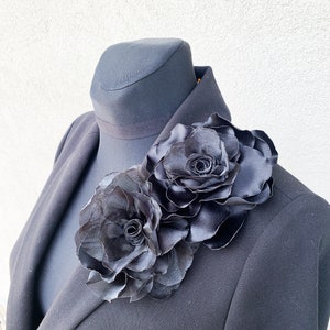 Oversized flower brooch Extra large shoulder corsage Black fabric floral pin